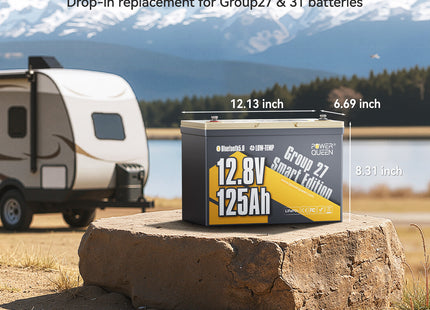 Power Queen 12V 125Ah Group27 Smart Deep Cycle Lithium Battery