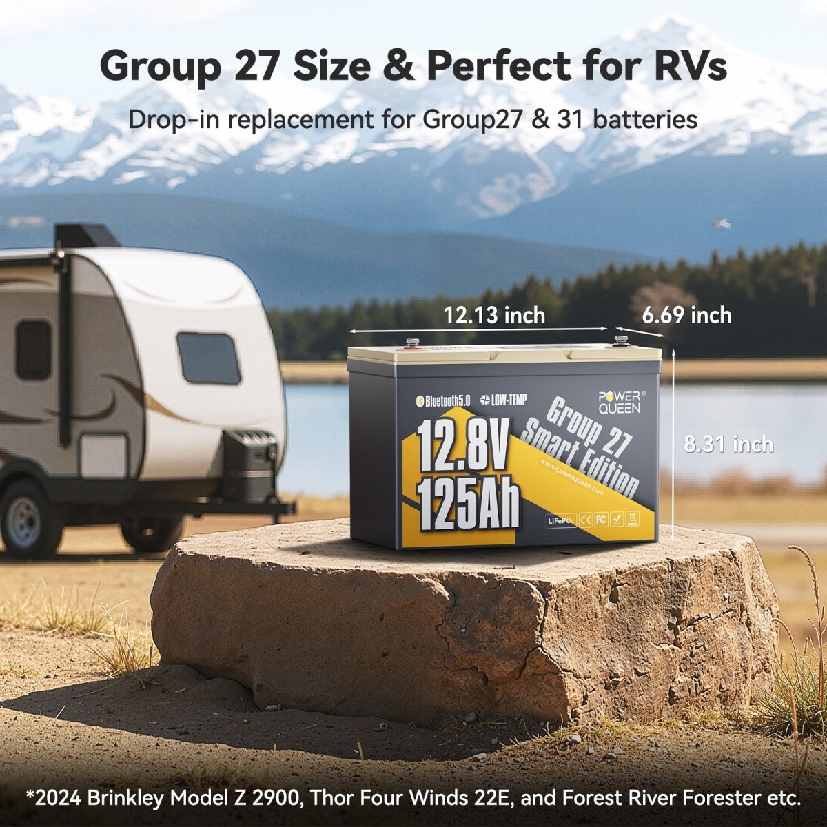 [Like New] Power Queen 12V 125Ah Group27 Smart Deep Cycle Lithium Battery - Power Queen US