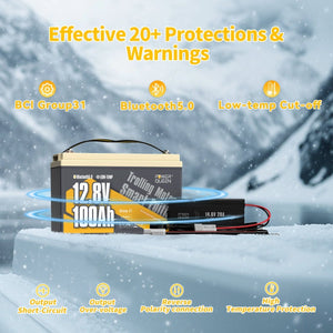 Power Queen 12V 100Ah Low - Temp Smart Deep Cycle Lithium Battery With 12V 20A Charger Kit - Power Queen US