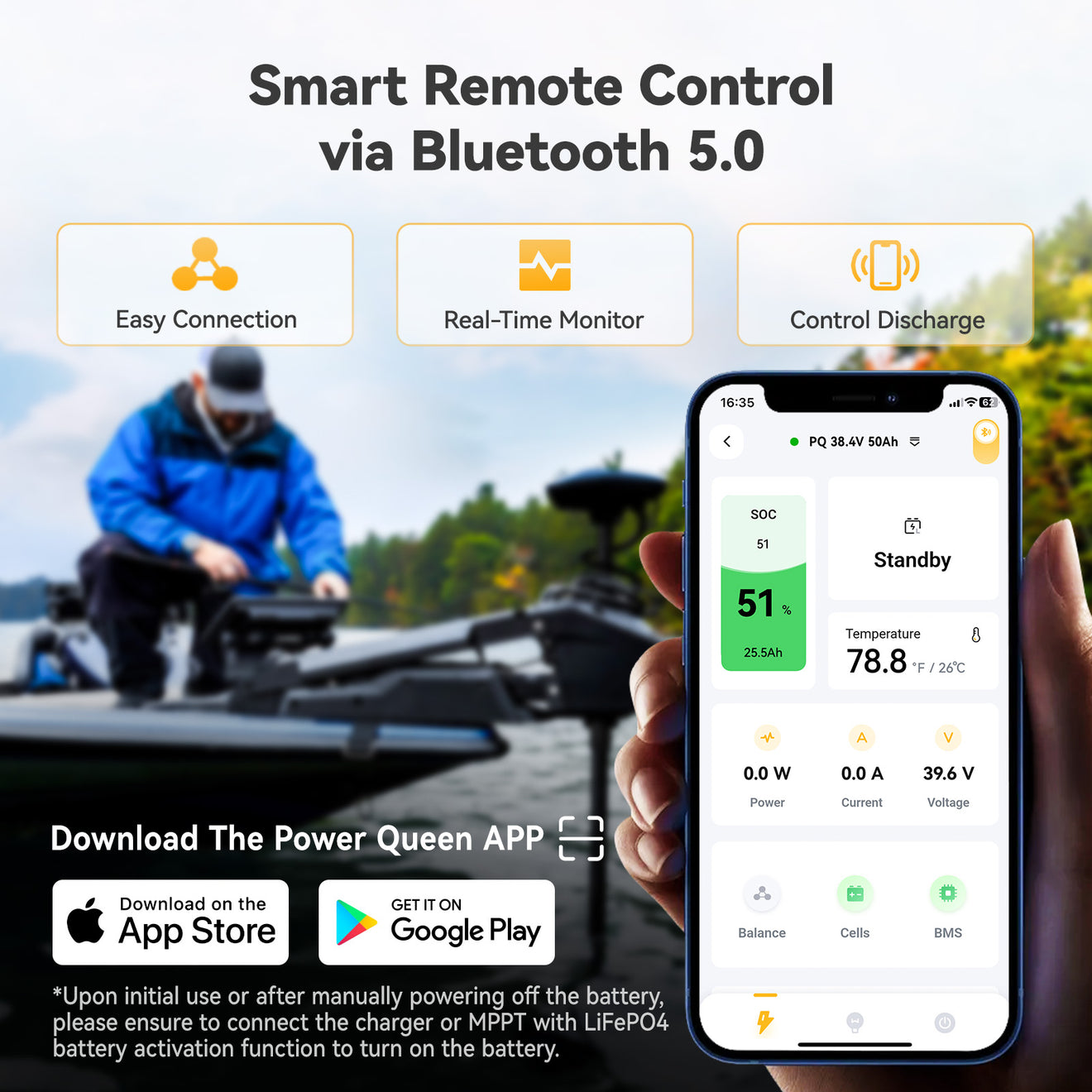 Power Queen 36V 50Ah Smart Deep Cycle Lithium Battery