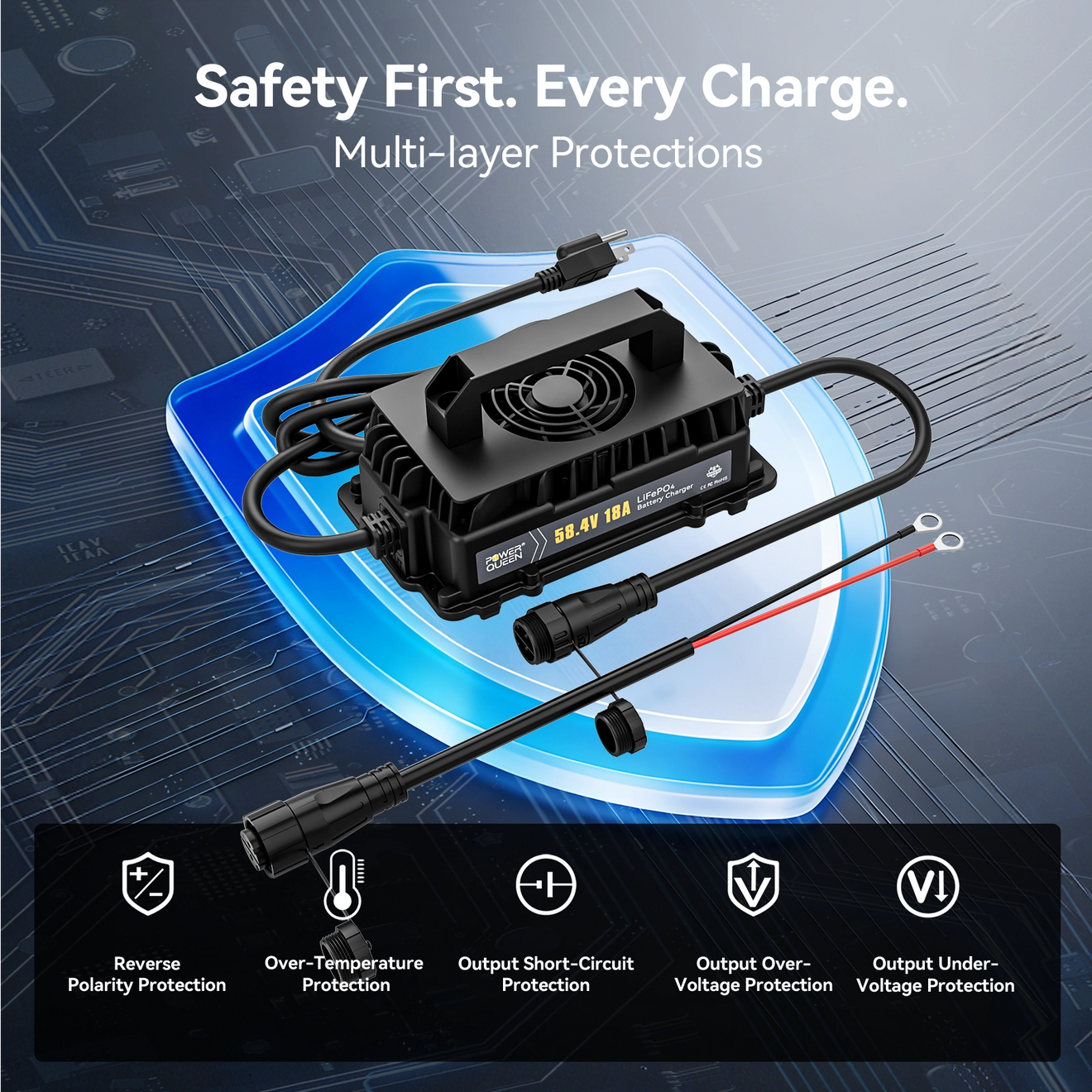 power_queen_48v_18a_lifepo4_battery_charger_safety_protection