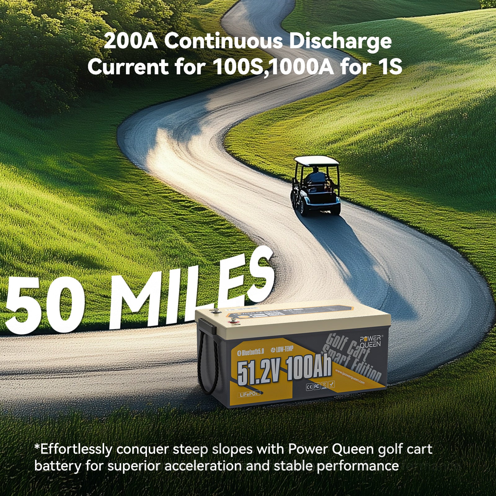 Power Queen 48V (51.2V) 100Ah GC8 Golf Cart Smart Lithium Battery