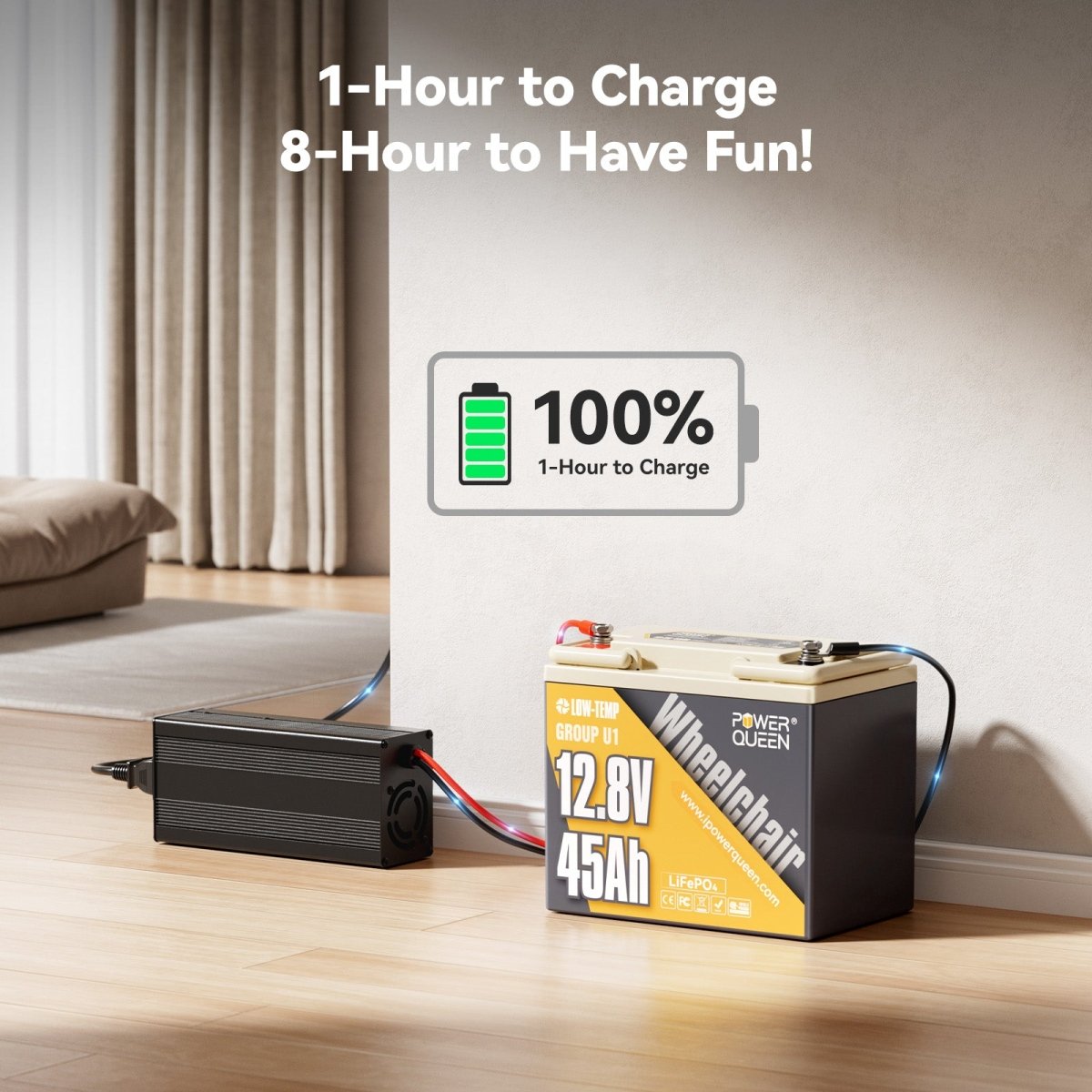 [Like New] Power Queen 12V 45Ah Group U1 Lithium Battery - Power Queen US