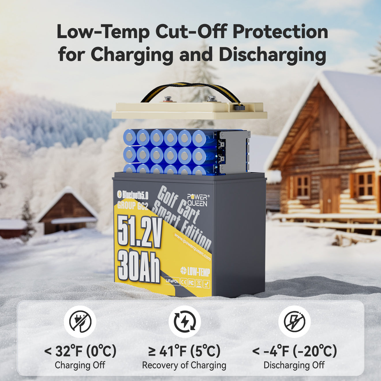 Power Queen 48V (51.2V) 30Ah GC2 Golf Cart Smart Lithium Battery