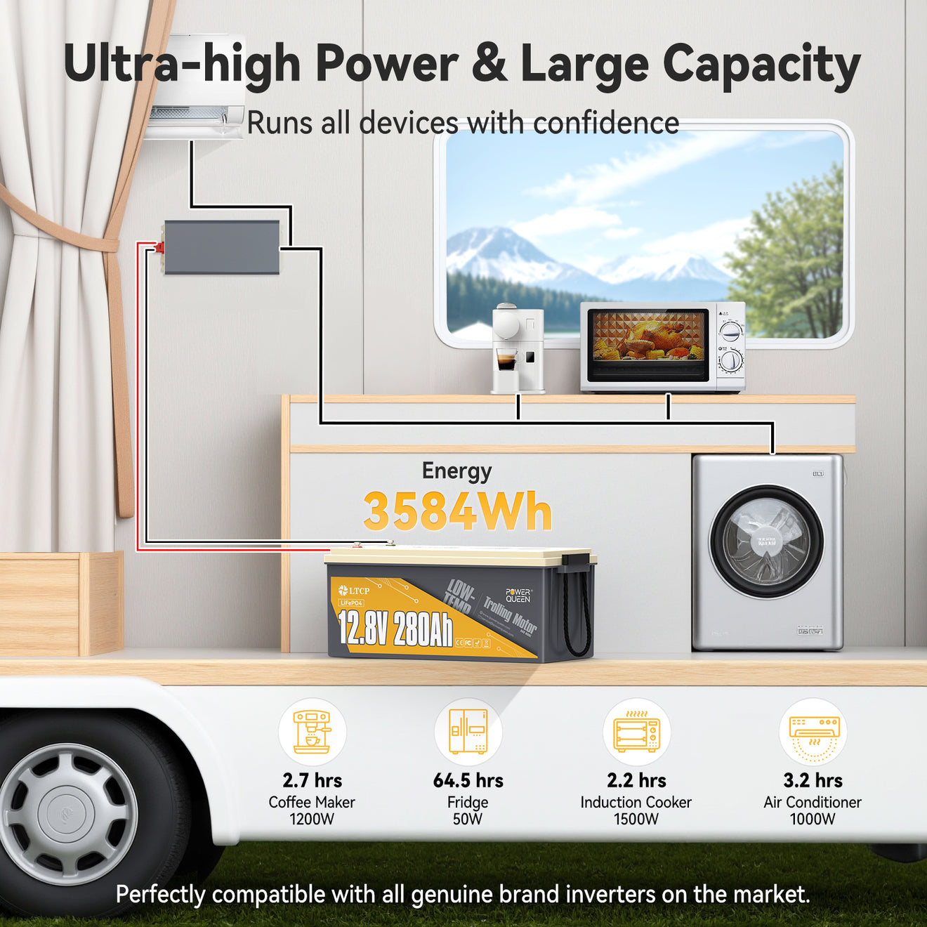 [Used-Very-Good] Power Queen 12V 280Ah Low-Temp Deep Cycle Lithium Battery