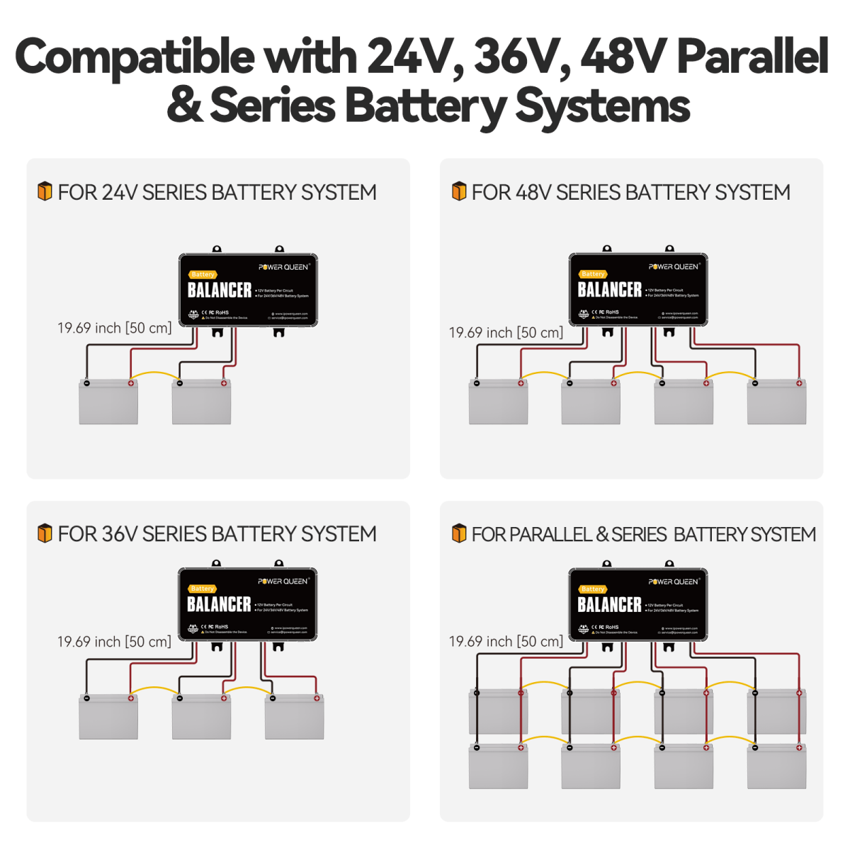 Power Queen Battery Balancer 48V Battery Equalizer for 24V/36V/48V Battery Bank