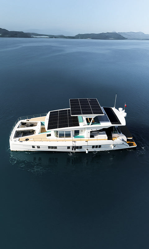 Power Queen lithium battery powering boat on open sea