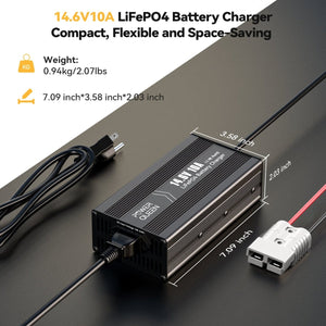 Compact size and dimensions of Power Queen 14.6V 10A LiFePO4 charger