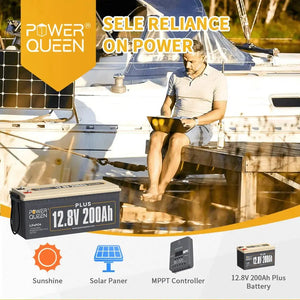 Power Queen 12V 200Ah PLUS LiFePO4 Battery, Built-in 200A BMS Power Queen