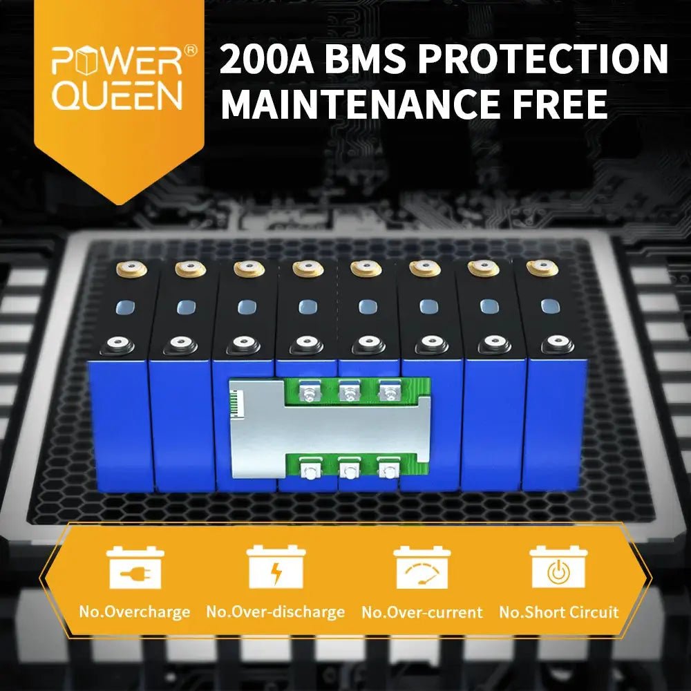 Power Queen 12V 200Ah PLUS LiFePO4 Battery, Built-in 200A BMS Power Queen