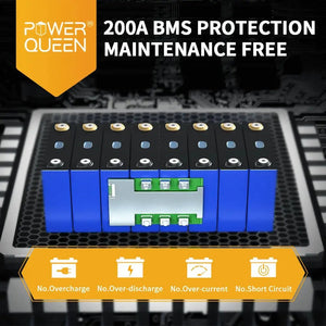 Power Queen 12V 200Ah PLUS LiFePO4 Battery, Built-in 200A BMS Power Queen
