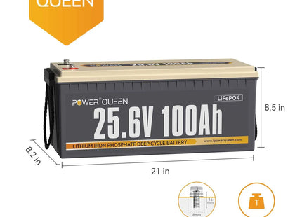 Power Queen 25.6V 100Ah LiFePO4 Battery, Built-in 100A BMS Power Queen