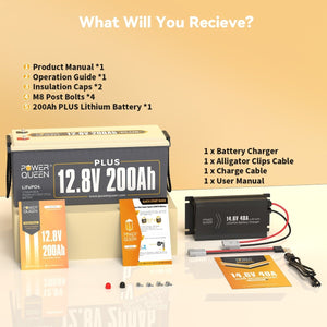Power Queen 12V 200Ah Plus Deep Cycle Lithium Battery With 12V 40A Charger Kit - Power Queen US
