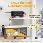 Power Queen 12V 40A Charger Kit With 12V 280Ah Low-Temp Deep Cycle Lithium Battery