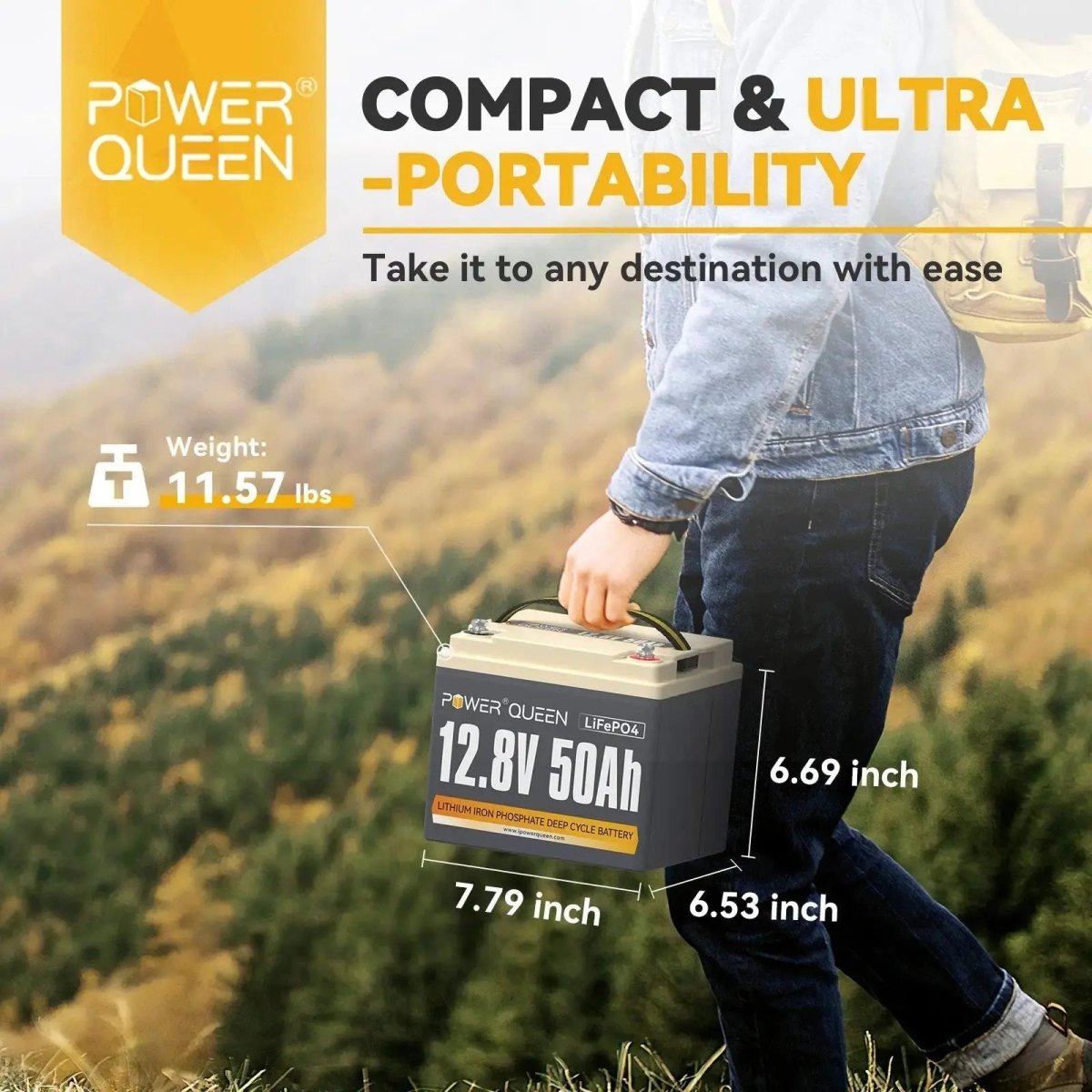[Like New] Power Queen 12.8V 50Ah LiFePO4 Like New Battery, Built-in 50A BMS Power Queen