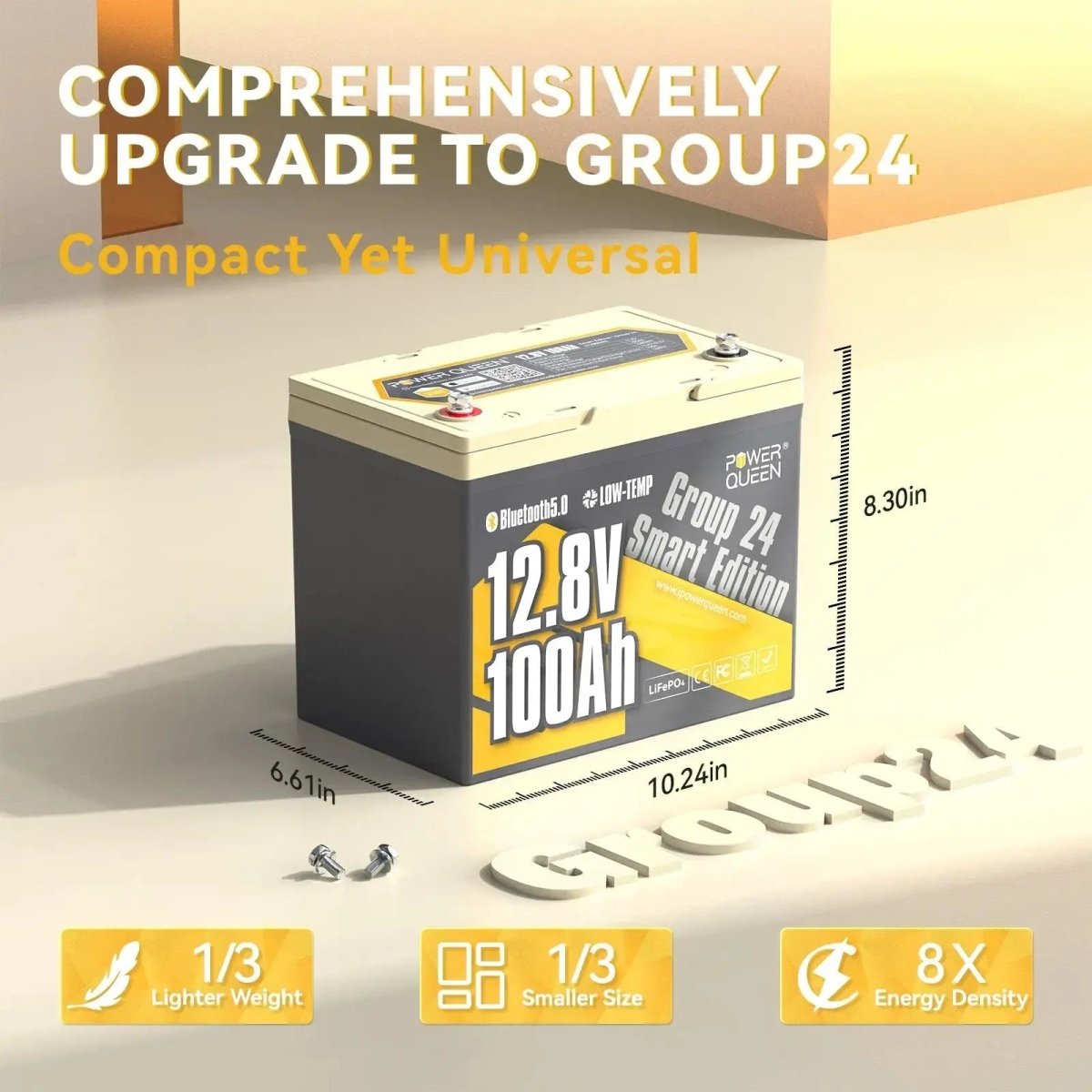 [Like New] Power Queen 12V 100Ah Group 24 Smart Deep Cycle Lithium Battery Power Queen