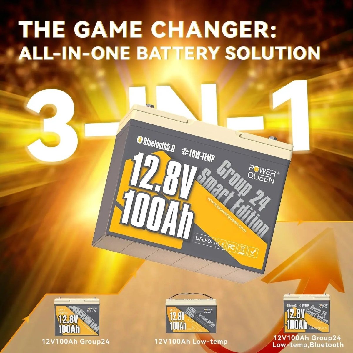 [Like New] Power Queen 12V 100Ah Group 24 Smart Deep Cycle Lithium Battery Power Queen