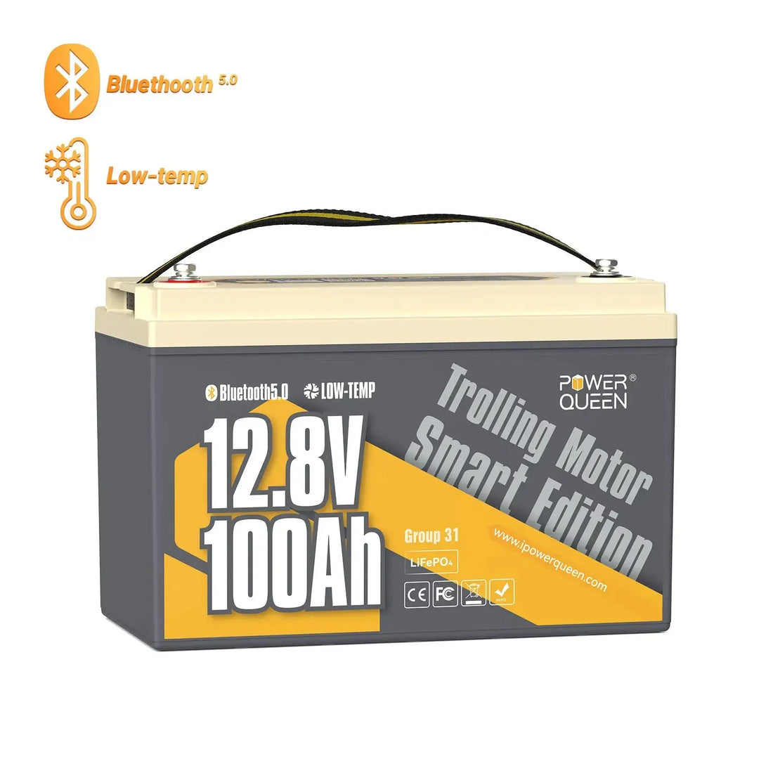 [Like New]  Power Queen 12V 100Ah Low-temp Smart Deep Cycle Lithium Battery Power Queen