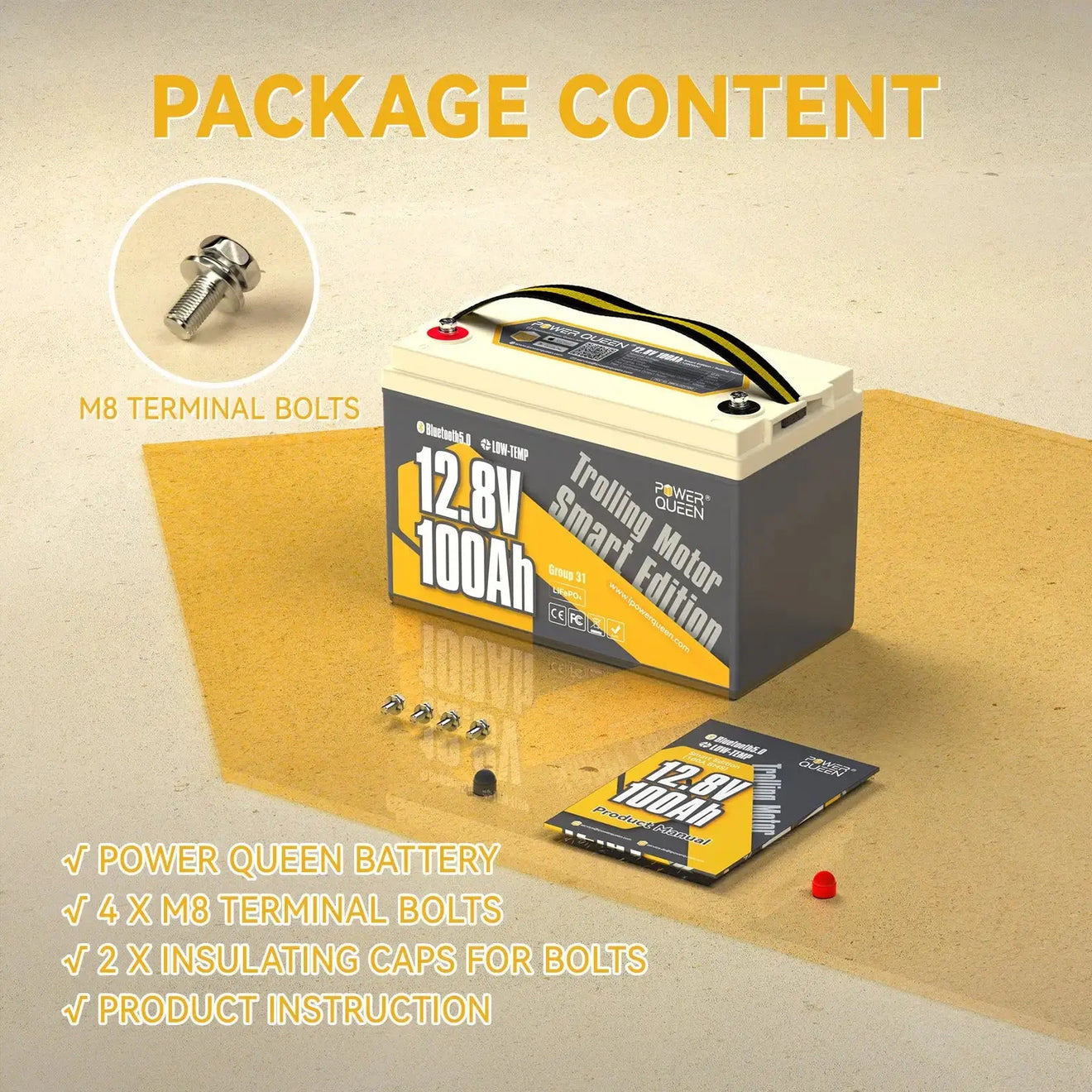 [Like New]  Power Queen 12V 100Ah Low-temp Smart Deep Cycle Lithium Battery Power Queen