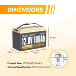 Power Queen 12.8V 100Ah Self-Heating Lithium Battery, Built-in 100A BMS Power Queen