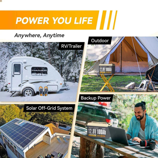 Power Queen 12.8V 100Ah Self-Heating Lithium Battery, Built-in 100A BMS Power Queen