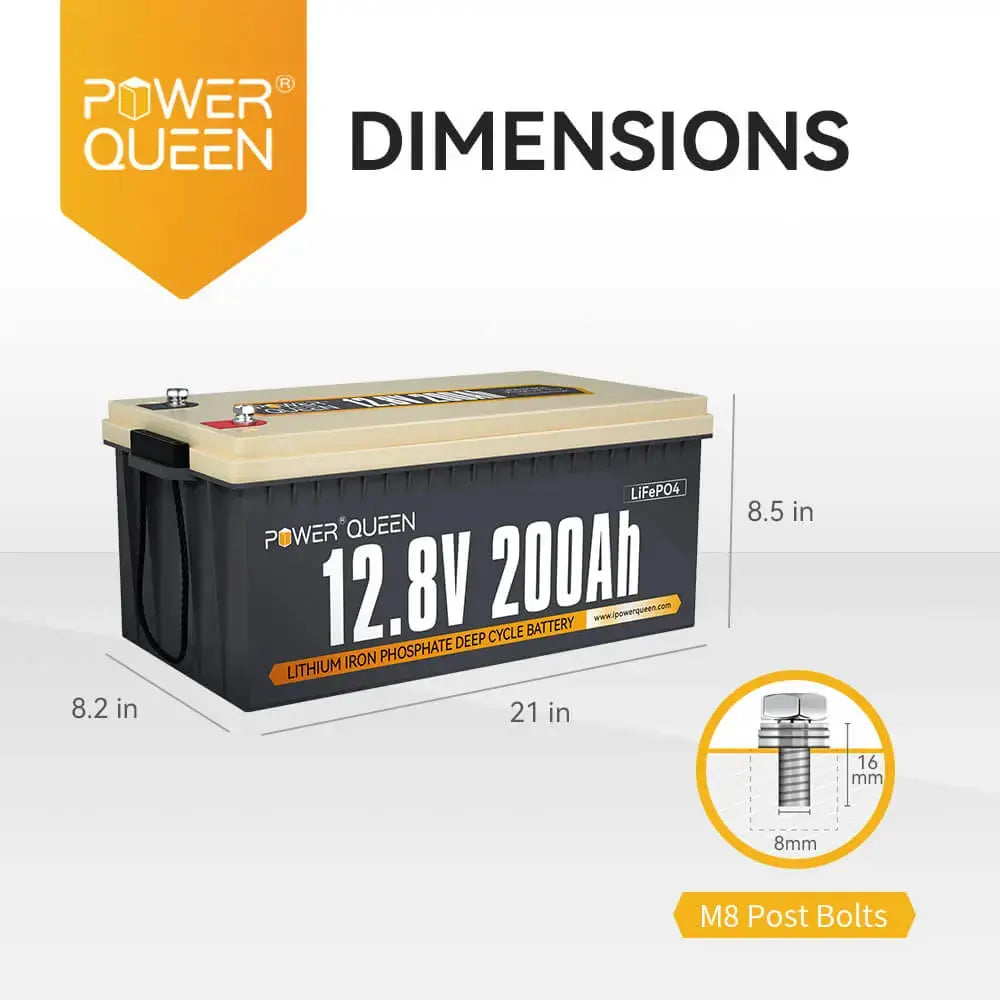 Power Queen 12.8V 200Ah LiFePO4 Battery, Built-in 100A BMS Power Queen