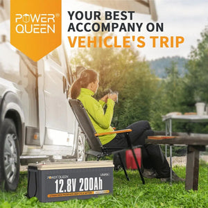Power Queen 12.8V 200Ah LiFePO4 Battery, Built-in 100A BMS Power Queen