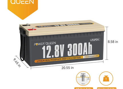 Power Queen 12.8V 300Ah LiFePO4 Battery, Built-in 200A BMS Power Queen