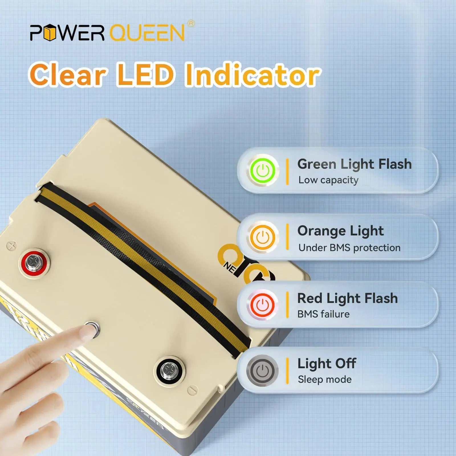 Power Queen 12V 100Ah OTCB Smart LiFePO4 Battery 