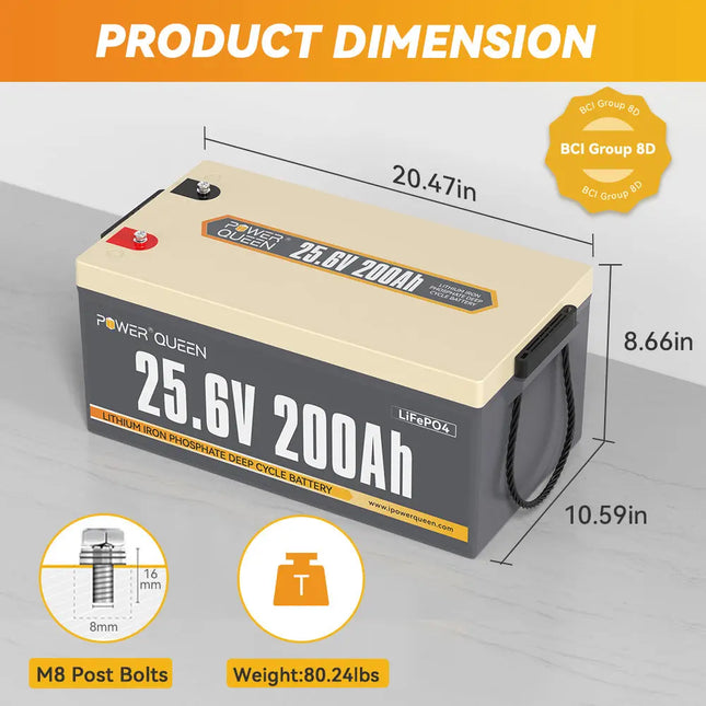 the dimension of Power Queen 24V 200Ah Deep Cycle Lithium Battery