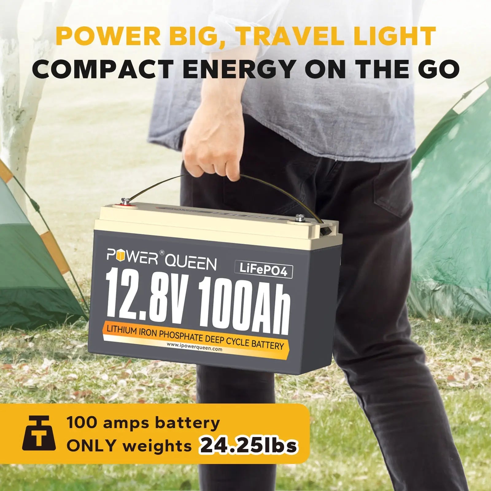 Power Queen - Batería LiFePO4 de 12.8 V y 100 Ah, batería de litio de 1280  Wh con BMS de 100 A, más de 4000 ciclos recargables, compatible en