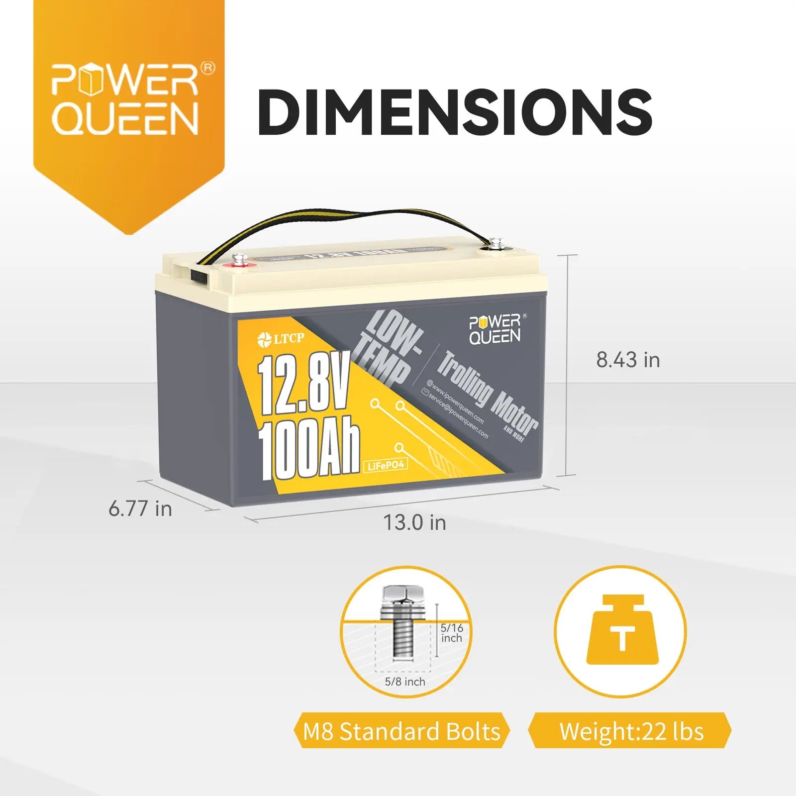 [Only $299.99] Power Queen 12.8V 100Ah Low-Temp LiFePO4 Battery Perfect for Trolling Motor, Built-in 100A BMS Power Queen