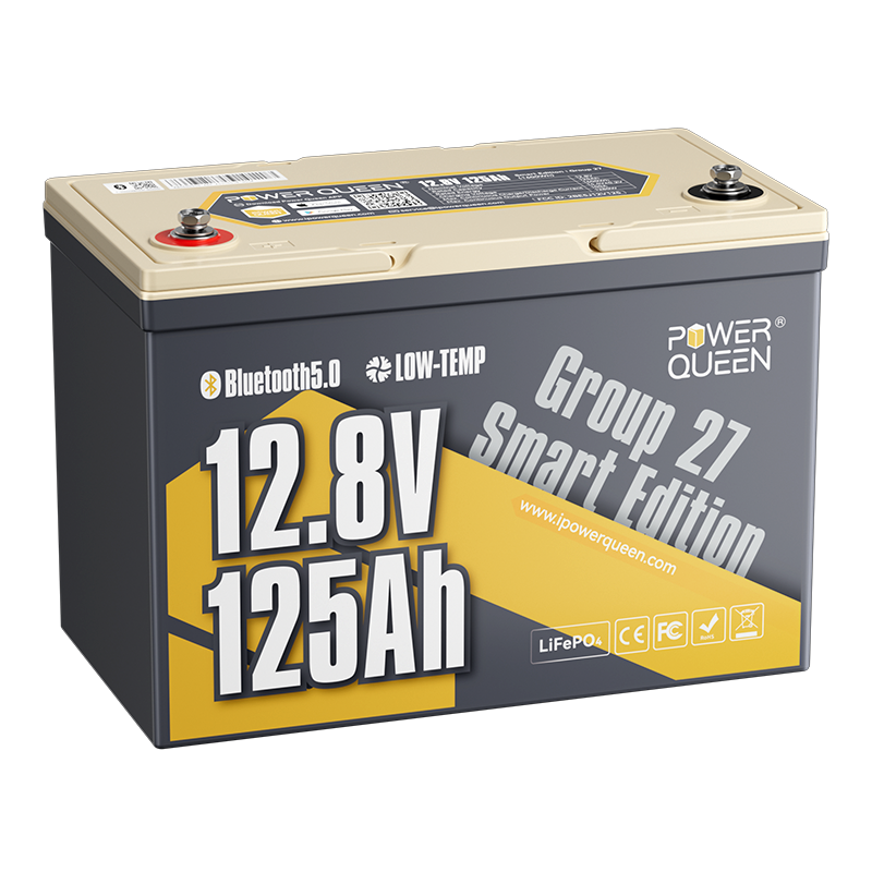 Power Queen 12V 125Ah Group27 Smart Deep Cycle Lithium Battery