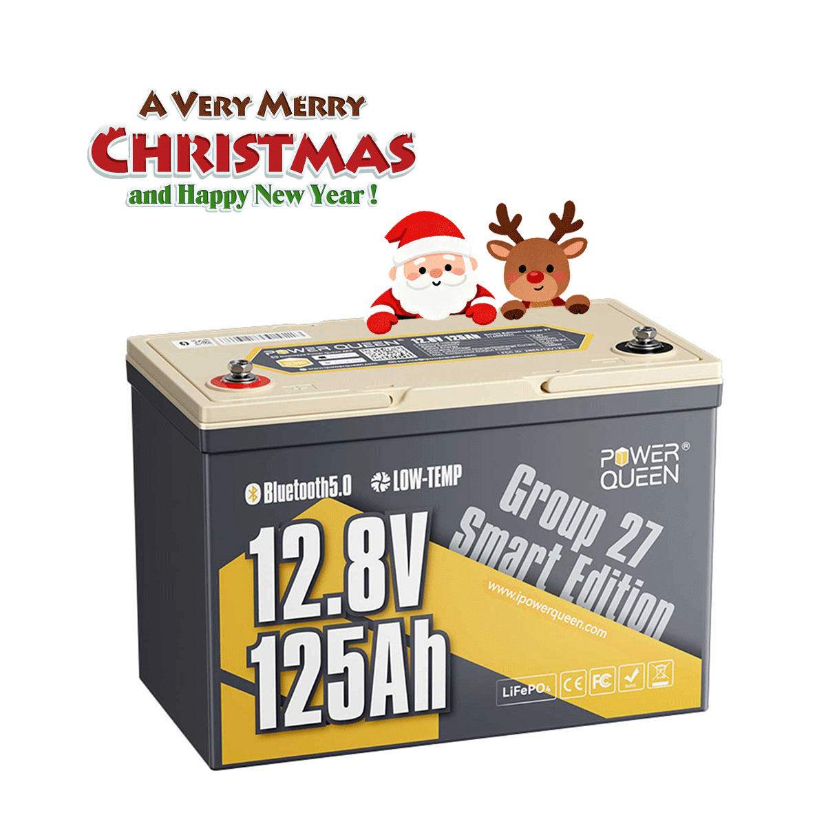 Power Queen 12V 125Ah Group27 Smart Deep Cycle Lithium Battery