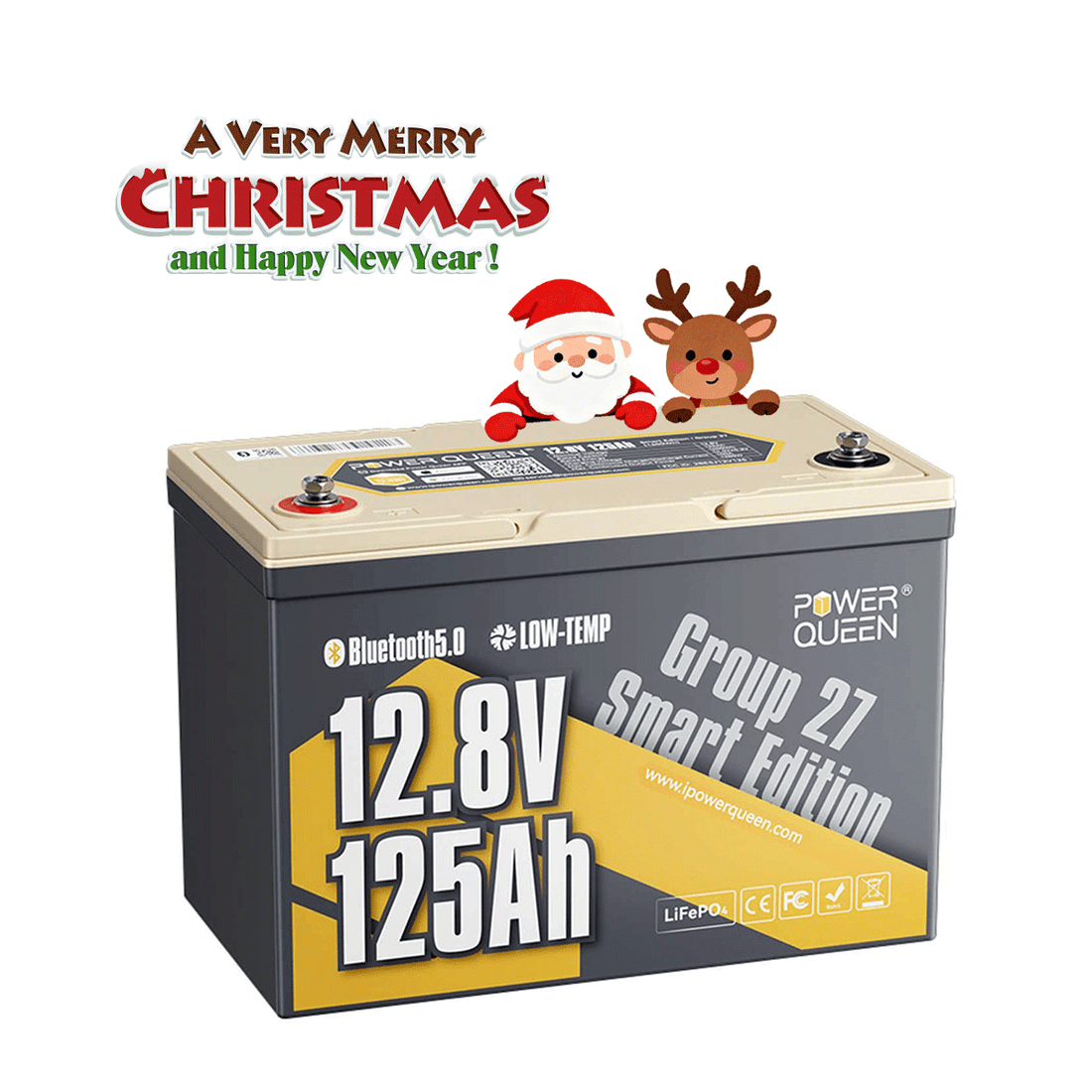 Power Queen 12V 125Ah Group27 Smart Deep Cycle Lithium Battery