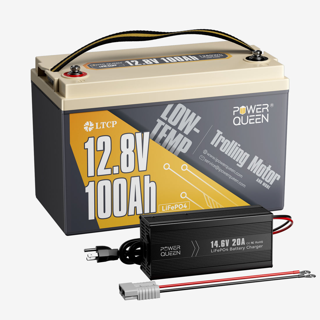 Power Queen 12V 20A Charger Kit With 12V 100Ah Low-Temp Deep Cycle Lithium Battery Power Queen