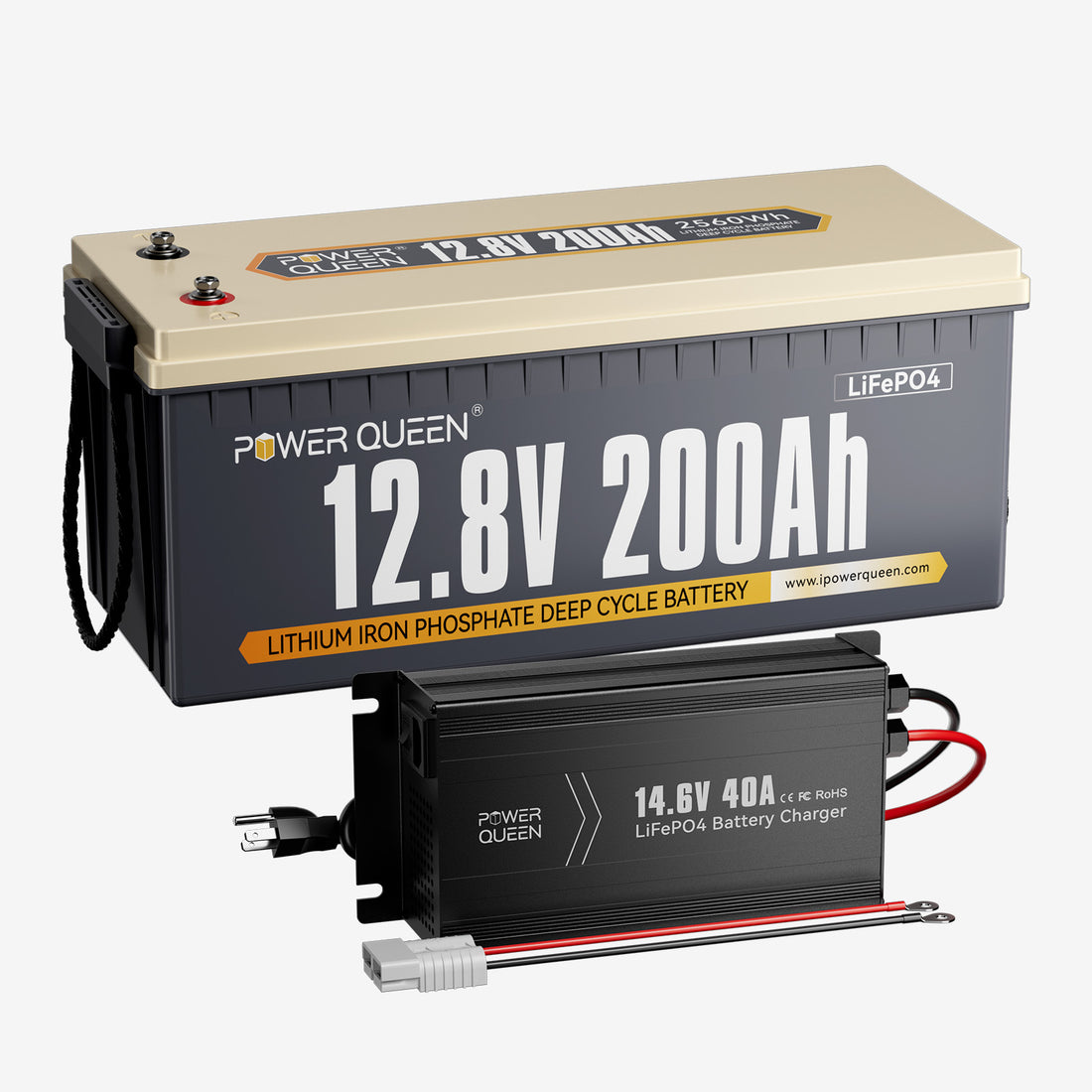 Power Queen 12V 20A Charger Kit With 12V 200Ah Plus Deep Cycle Lithium Battery Power Queen