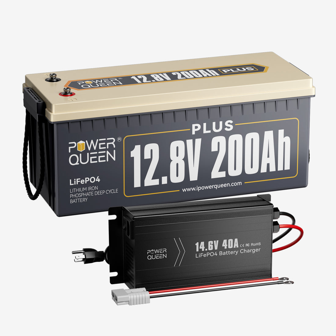 Power Queen 12V 40A Charger Kit With 12V 200Ah Plus Deep Cycle Lithium Battery