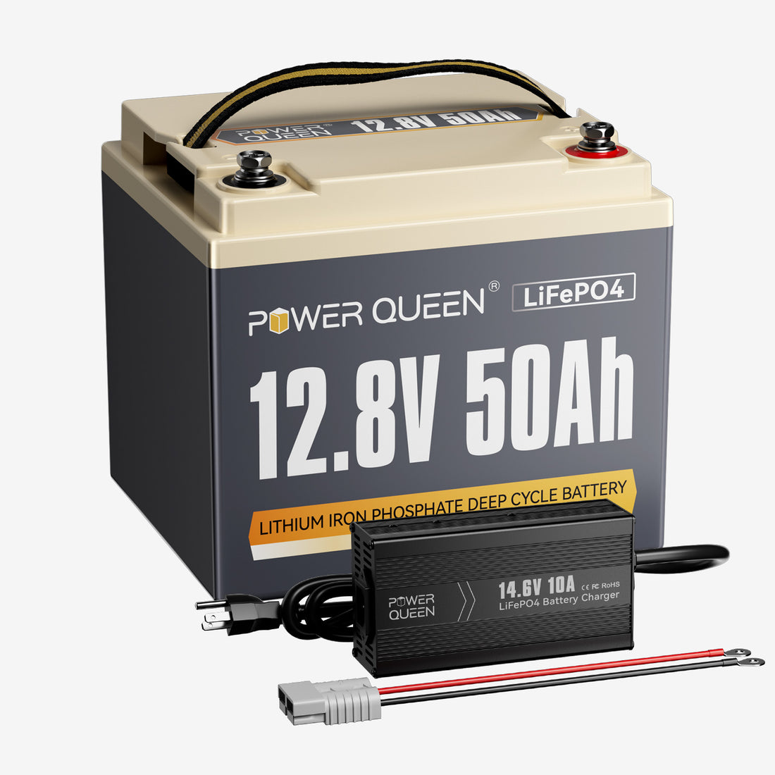 Power Queen 12V 10A Charger Kit With 12V 50Ah Deep Cycle Lithium Battery Power Queen