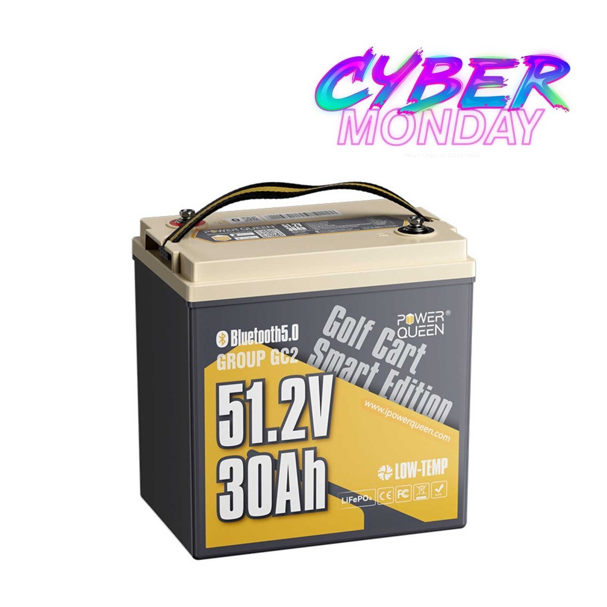 Power Queen 48V (51.2V) 30Ah GC2 Golf Cart Smart Lithium Battery