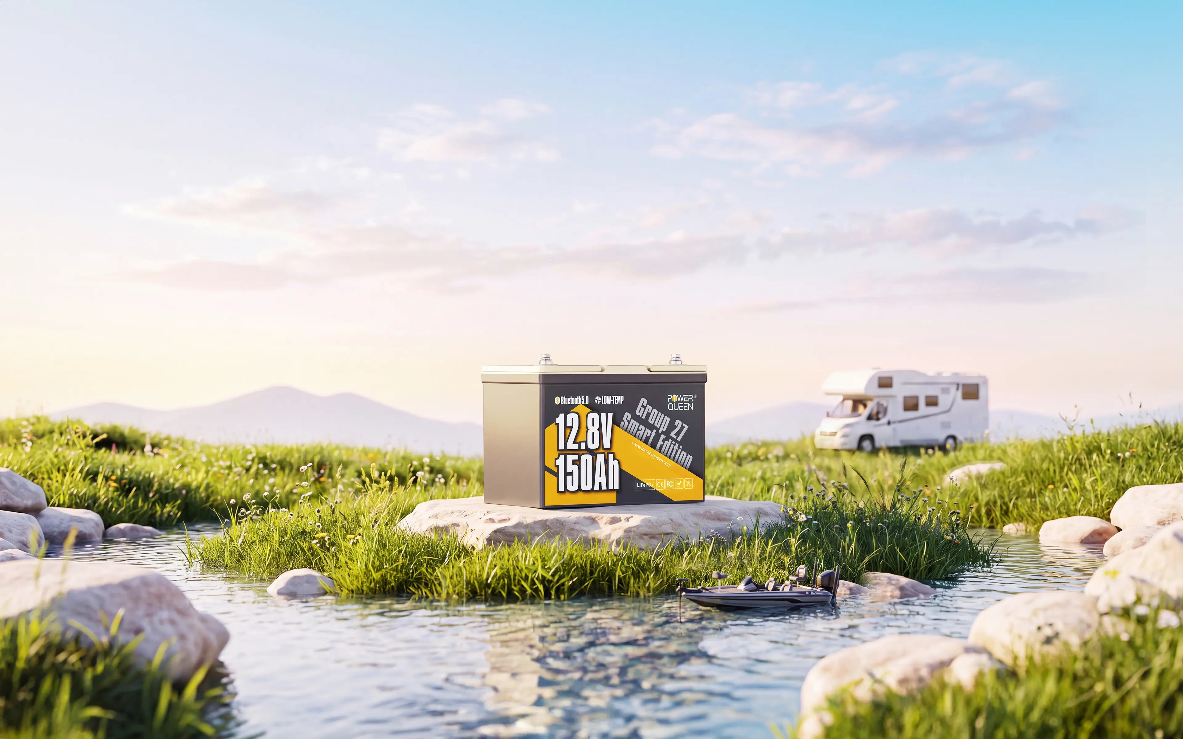 Power Queen 12V 150Ah Group 27 Deep Cycle LiFePO4 Battery