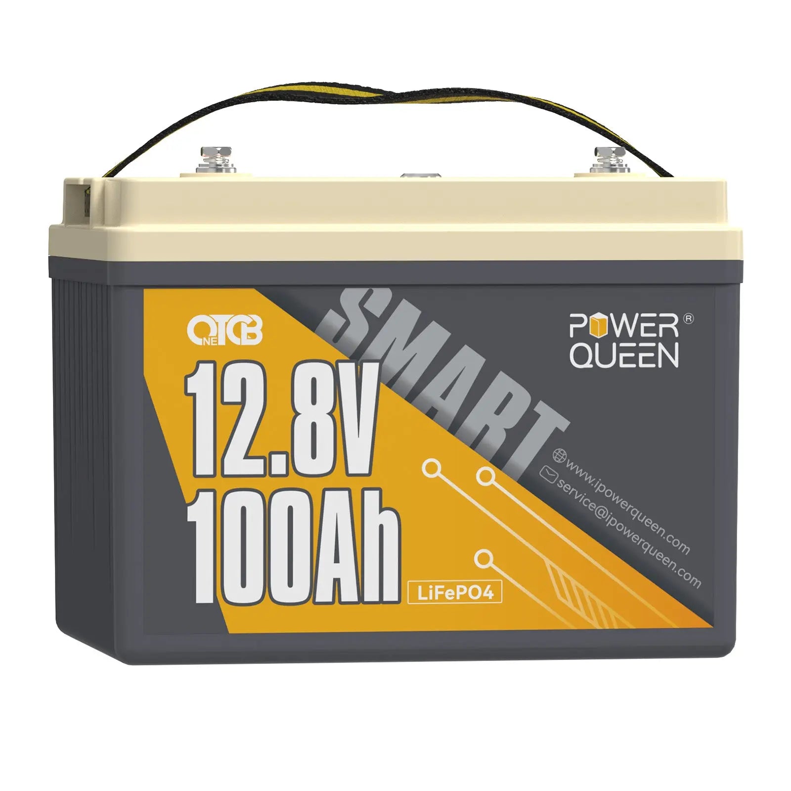Power Queen 12.8V 100Ah OTCB Smart LiFePO4 Battery, Built-in 100A Smart BMS Power Queen