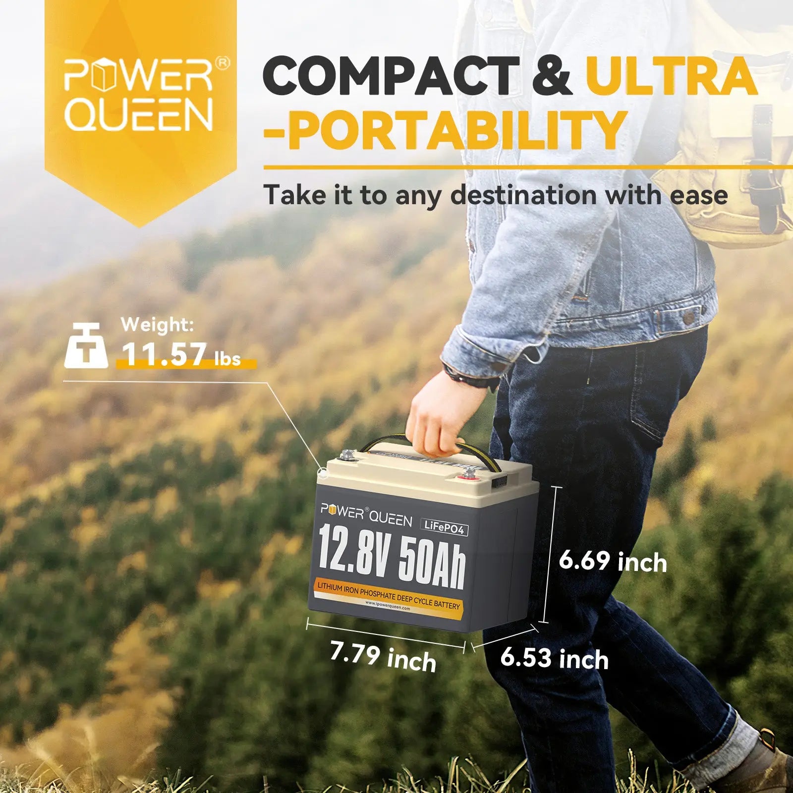 Power Queen 12.8V 50Ah LiFePO4 Battery, Built-in 50A BMS Power Queen