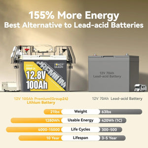 Power Queen 12V 100Ah Group 24 Deep Cycle Lithium Battery Power Queen