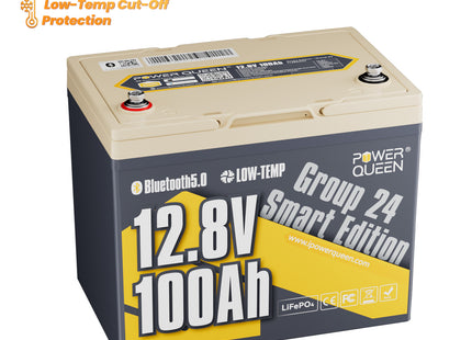 Power Queen 12V 100Ah Group 24 Smart Deep Cycle Lithium Battery Power Queen