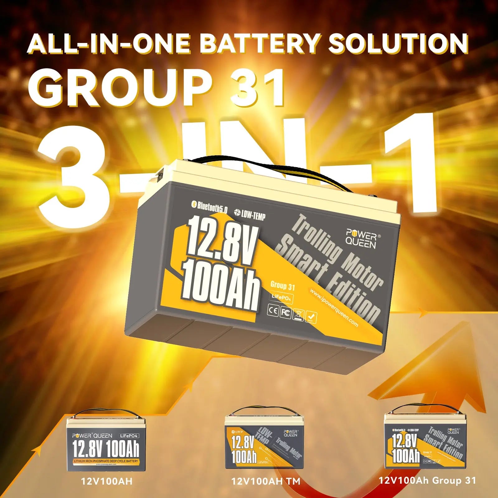 12V 100Ah Low-Temp Smart Lithium Battery with all-in-one battery solution group31