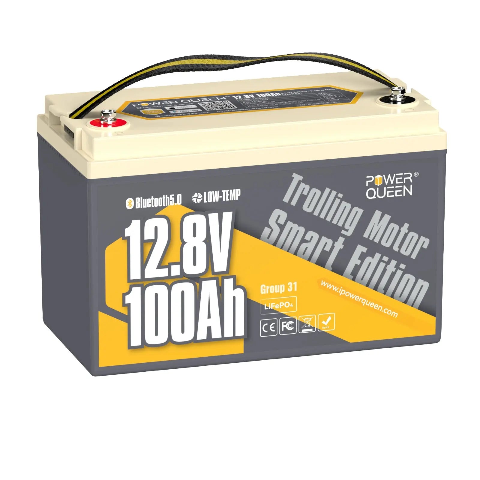 Power Queen 12V 100Ah Low-Temp Smart Deep Cycle Lithium Battery