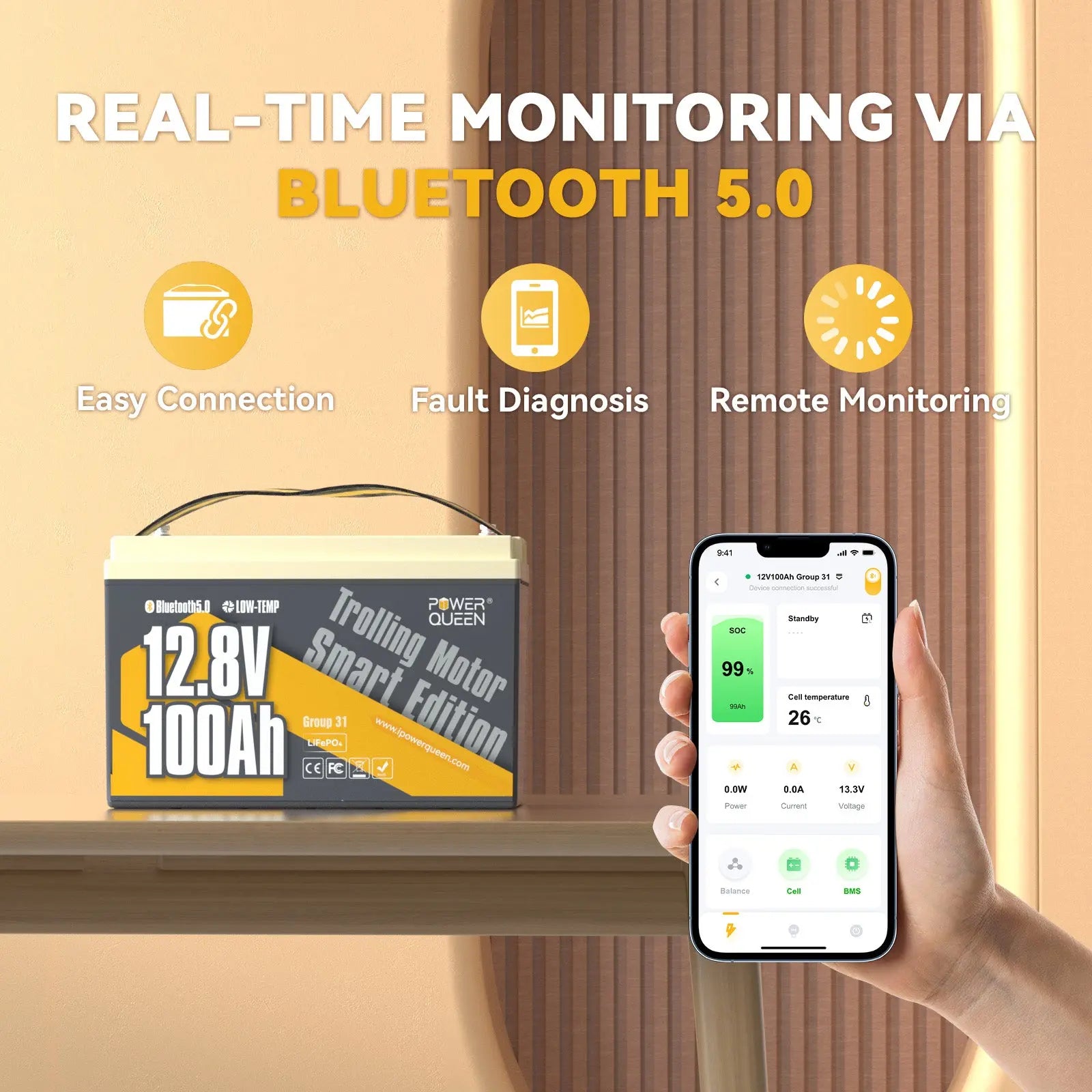 2V 100Ah Low-Temp Smart Lithium Battery real-time monitoring via bluetooth 5.0