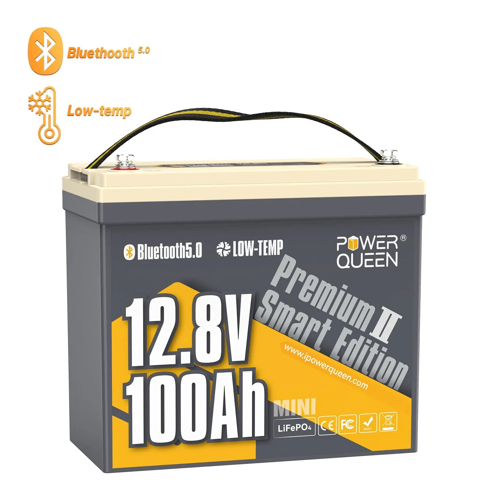 Power Queen 12V 100Ah Mini Low-temp Smart Deep Cycle Lithium Battery Power Queen US