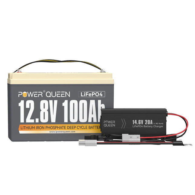 Power Queen 12V 20A Charger Kit With 12V 100Ah Deep Cycle Lithium Battery Power Queen